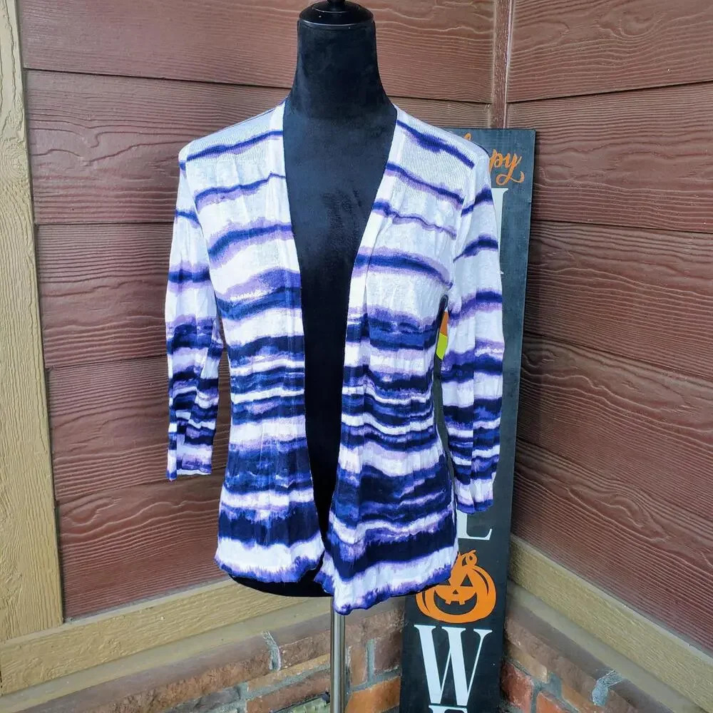 Chico’s Lightweight Soft Stretchy Striped Tie Dye Open Cardigan Size 1 (S/M)